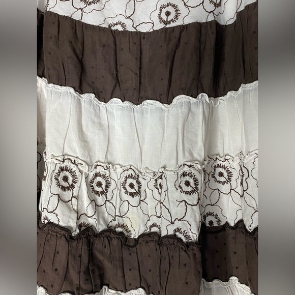 Joe Benbasset Brown/White Pull-On Eyelet Lace Hem Floral Lined Skirt Size Medium - Picture 3 of 8